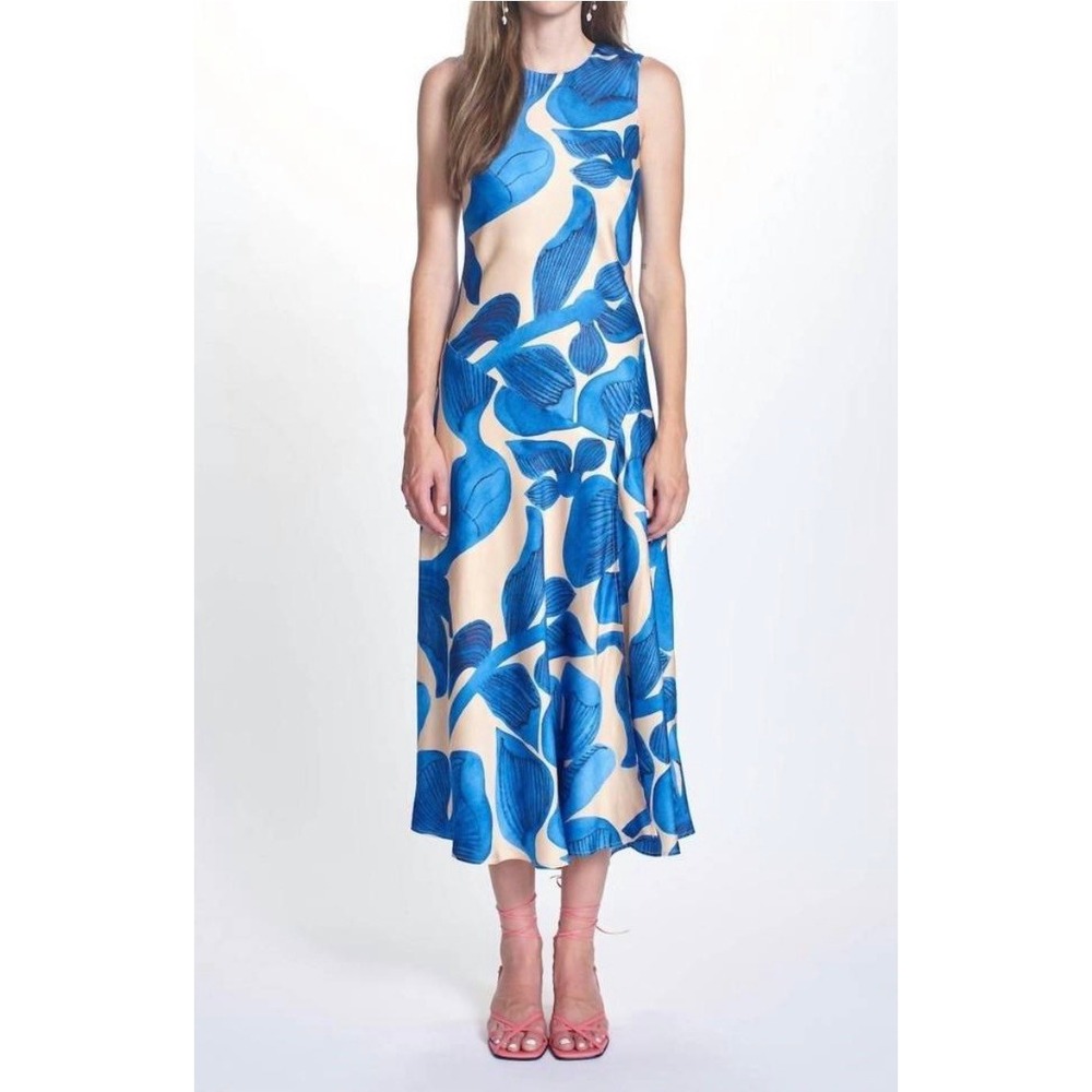 Corey Lynn Calter The Pilar Dress Blue Floral Satin Maxi Sz S